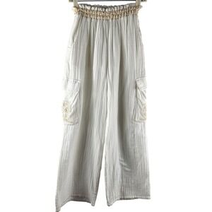 Surf Gypsy White Cotton Gauze Embroidered Gauze Pocket Pants Wide Leg Boho S